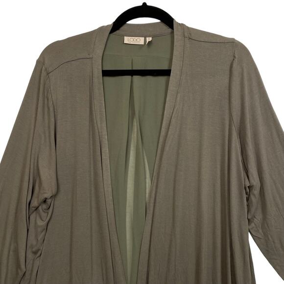 LOGO by Lori Goldstein Sage Green Open Front Mixed Media Cardigan Top Size 1X - Picture 3 of 7